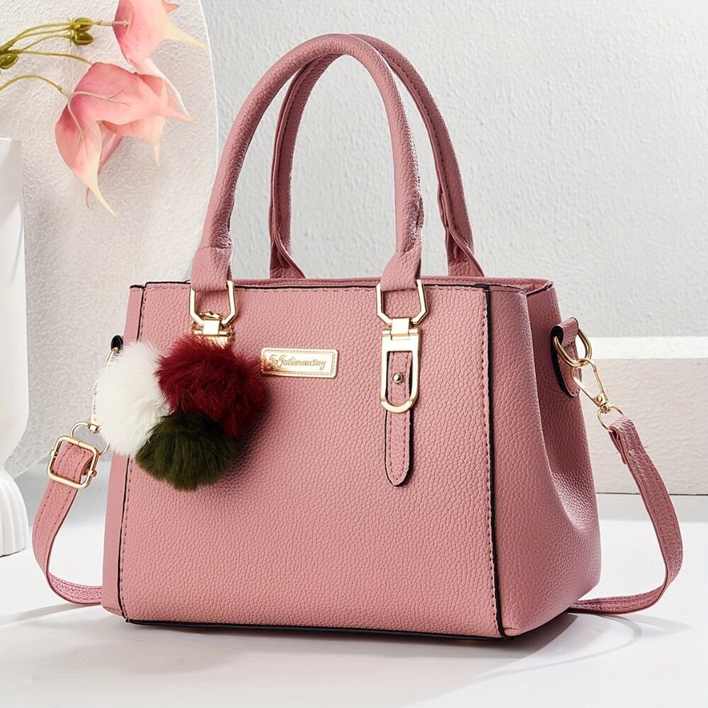 Stylish Black Tote Bag w/ Pompom Charm – Gift Ready